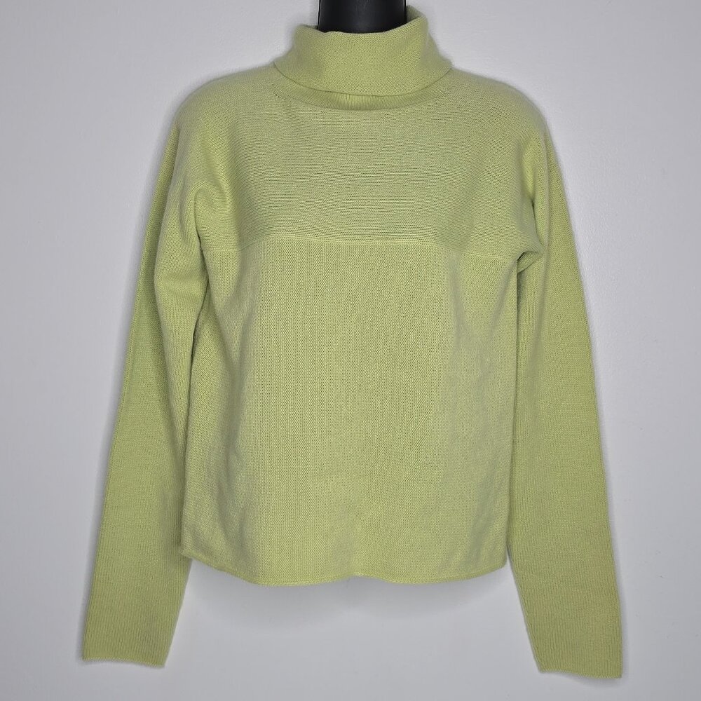 Neiman‎ Marcus 100% Cashmere Turtleneck Sweater Womens Medium Short Lime Green
